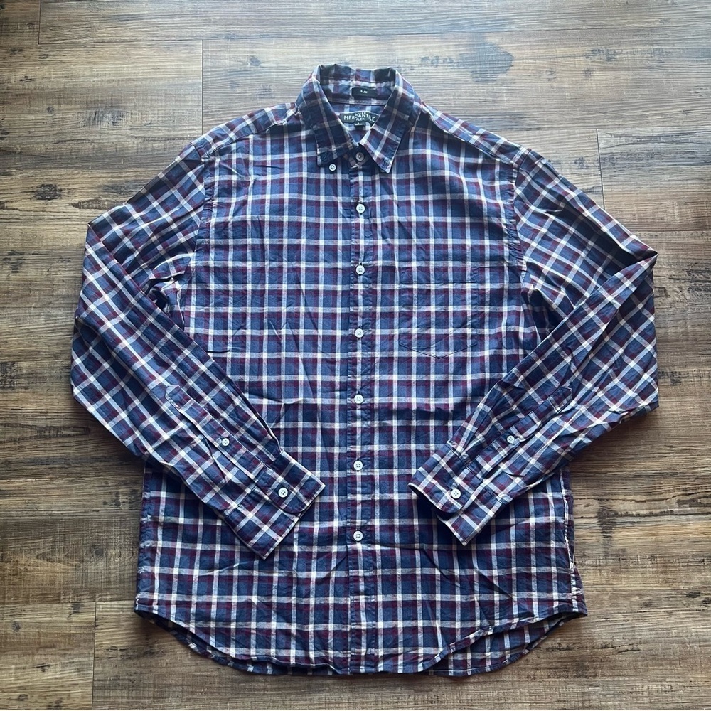 J. Crew Mercantile Flex Mens Slim Plaid Long Sleeve Button-Down Shirt Sz Large